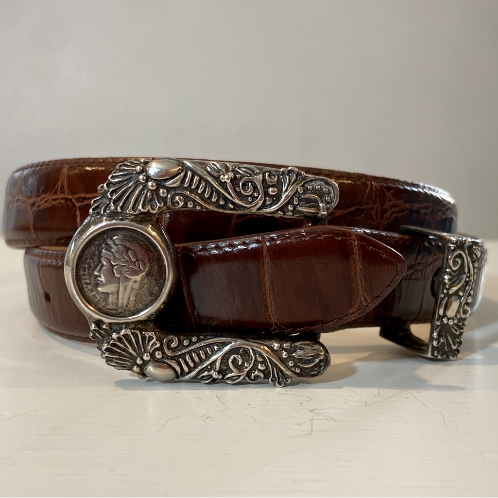 Custom Sterling Silver Vintage Ranger Set Italian Leather Belt Andrea Barnett